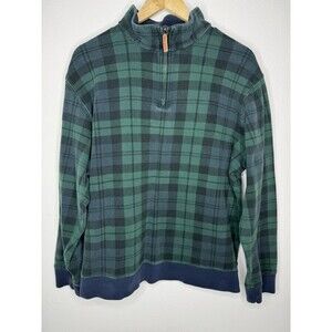 Lands End Plaid 1/4 Zip SweatshirtGreen and Navy Mens Size L Tall L/T  Excellent